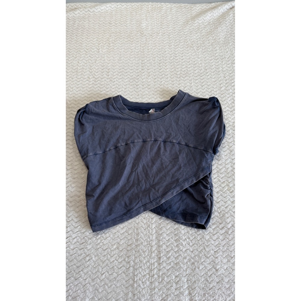 Free People Movement Women Gray Acid Wash Cropped Wrap Short Sleeve Top M 4561